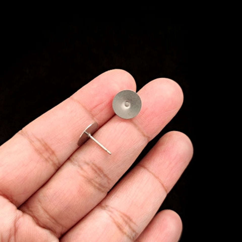 Titanium earring post 10 mm steel stud base earrings findings glue on pads hypoallergenic TITANEF4