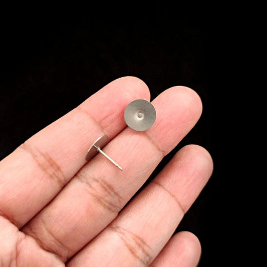 Titanium earring post 10 mm steel stud base earrings findings glue on pads hypoallergenic TITANEF4