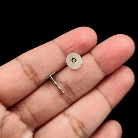Titanium earring post 8 mm steel stud base earrings findings glue on pads hypoallergenic TITANEF3