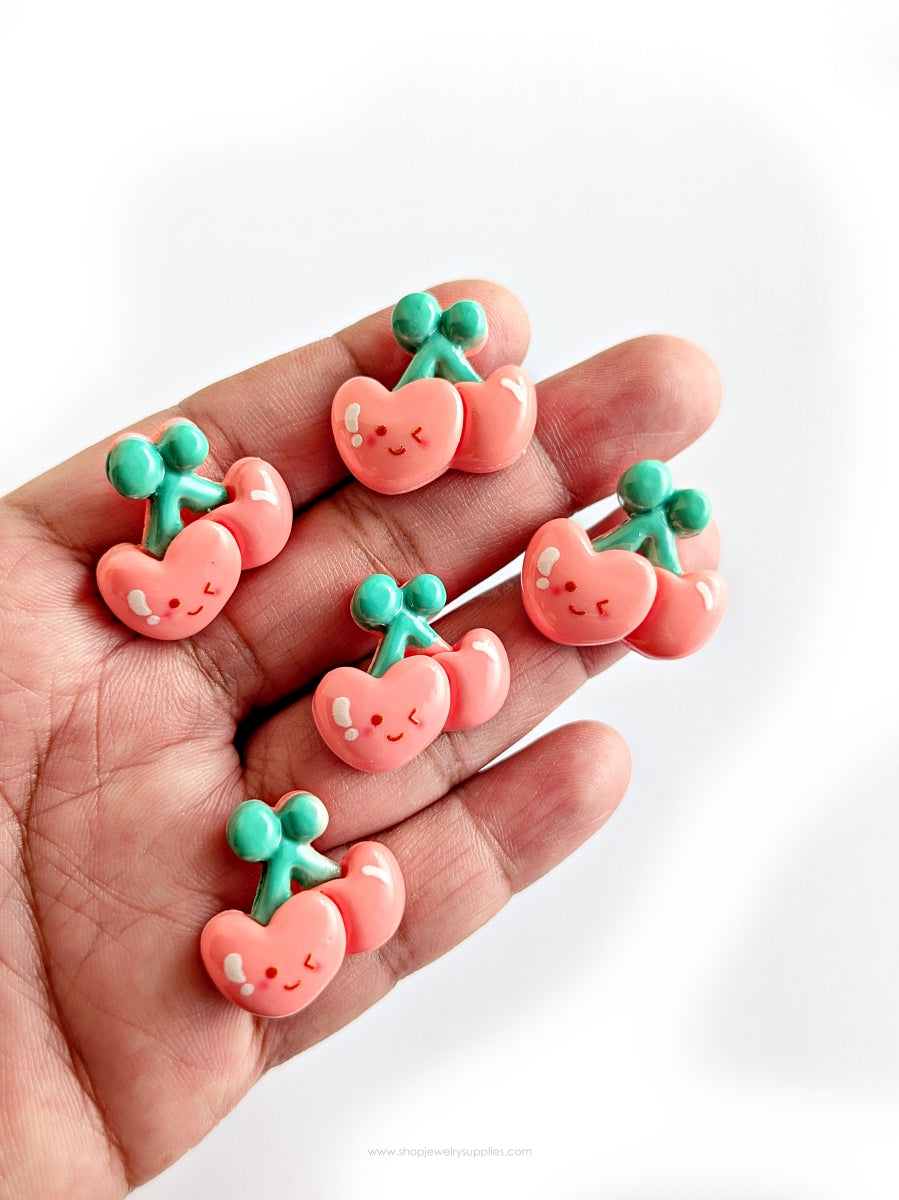 Trending_Resin_cabochon16_small pink and green cherry-shaped