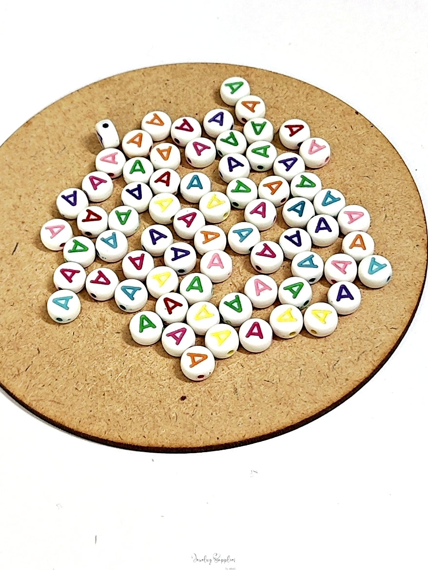 Alphabet beads Colourful acrylic letter A beads 7 mm spacer beads for jewellery craft making ABCA 10 gm