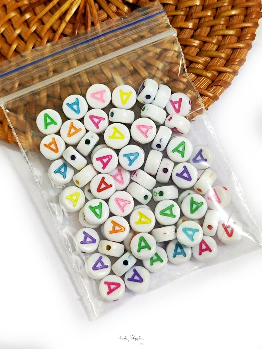 Alphabet beads Colourful acrylic letter A beads 7 mm spacer beads for jewellery and craft making ABCA 10 gm