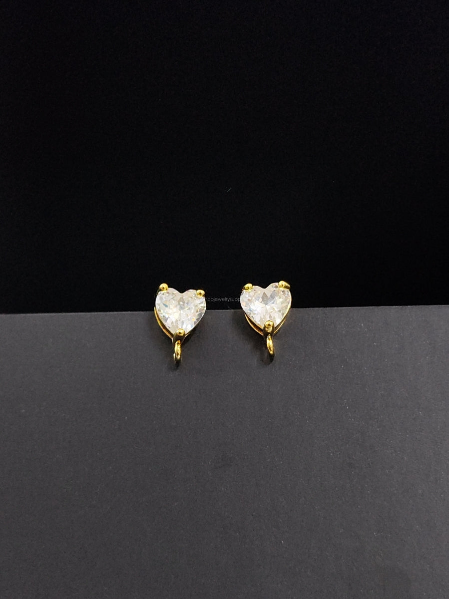 18K Gold Plated Brass Heart Cubic Zirconia Stud Earring Findings Clear CZ CZEF05 2 pieces