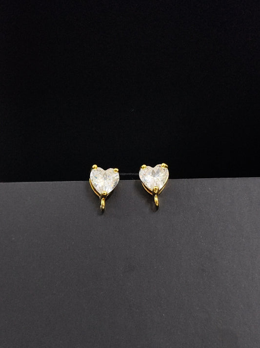 18K Gold Plated Brass Heart Cubic Zirconia Stud Earring Findings Clear CZ CZEF05 2 pieces