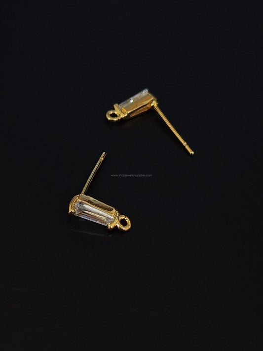 18 k Gold plated Cubic Zirconia stud earring making long trapezoid stone brass CZEF10