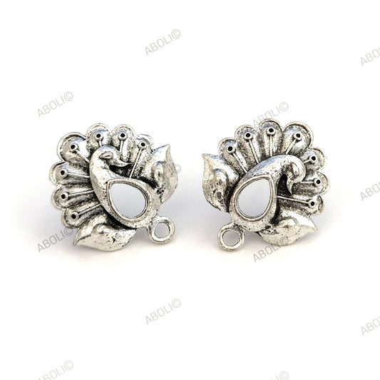 Silver peacock earrings stud components metal earrings findings ESS03