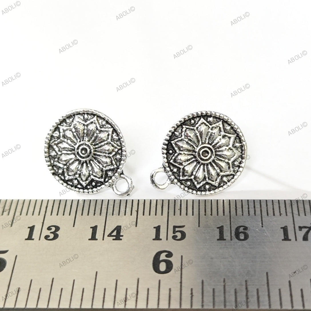 Silver floral round stud earring components metal earrings findings ESS95