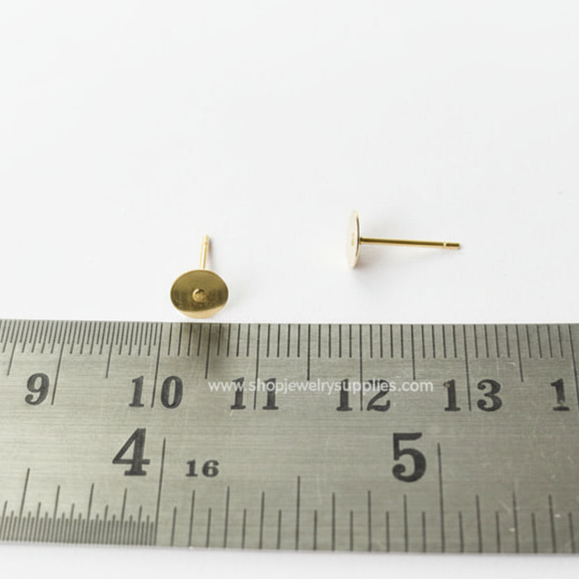 PVD plated 304 stainless steel stud flat post 5 mm 18 k gold plated Nickle safe earrings base PVDSSSB18G5 2 pieces - Jewelry Supplies