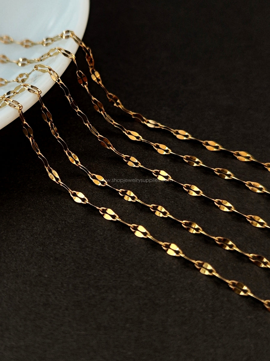 304 stainless steel chain golden PVD vacuum plated hammered chain for delicate necklace minimal bracelets SSGHC15 1 meter