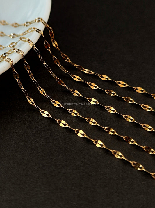 304 stainless steel chain golden PVD vacuum plated hammered chain for delicate necklace minimal bracelets SSGHC15 1 meter