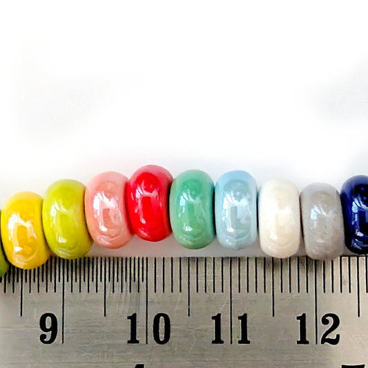 Porcelain beads Glazed porcelain round tyre beads multicolour 9.5 mm PBJB5 4 beads