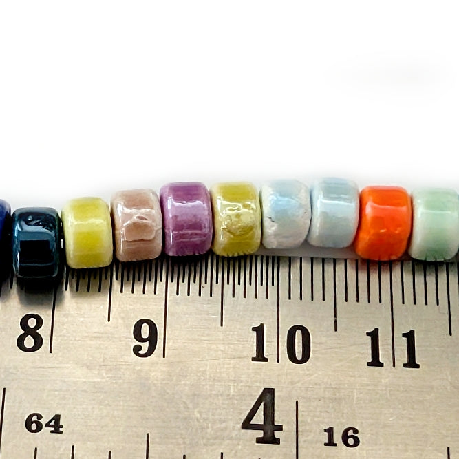 Glazed porcelain flat round beads multicolour 6.5 mm PBJB4 4 beads