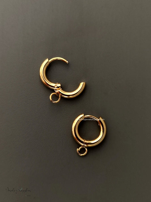 Gold huggie hoop Earrings making supplies stainless steel 24 k gold plated earrings findings SSGHH15 2 pieces