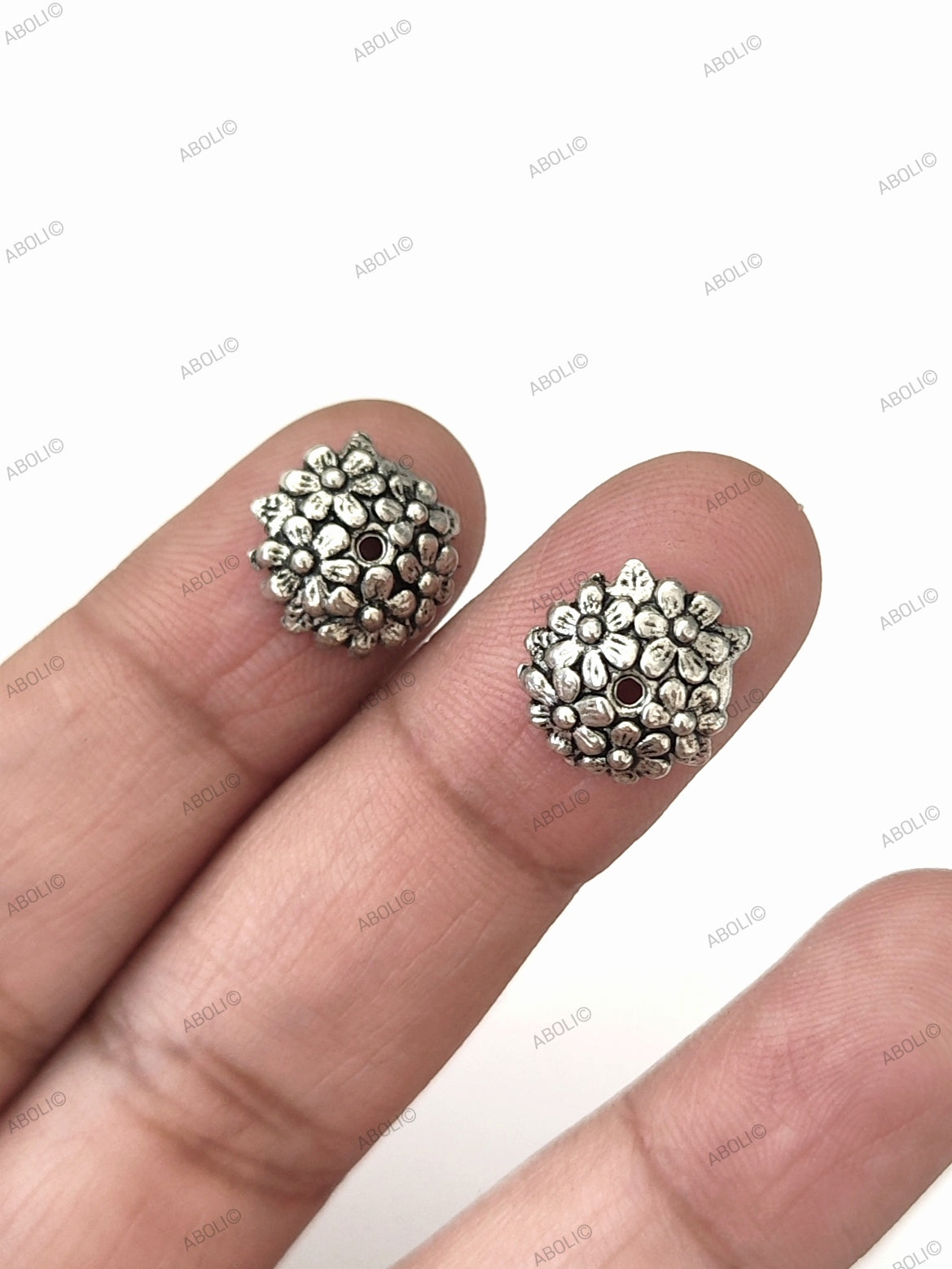 Silver floral bead caps Lead Nickle cadmium free metal 11 mm beadcap pair MBCS32