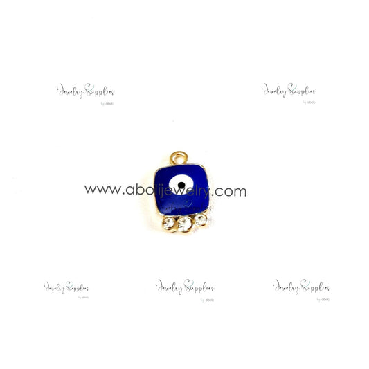 Square evil eye stone studded charm Navy blue