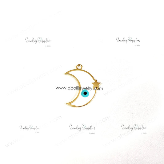 White Evil eye moon charm Crescent evil eye pendant charm