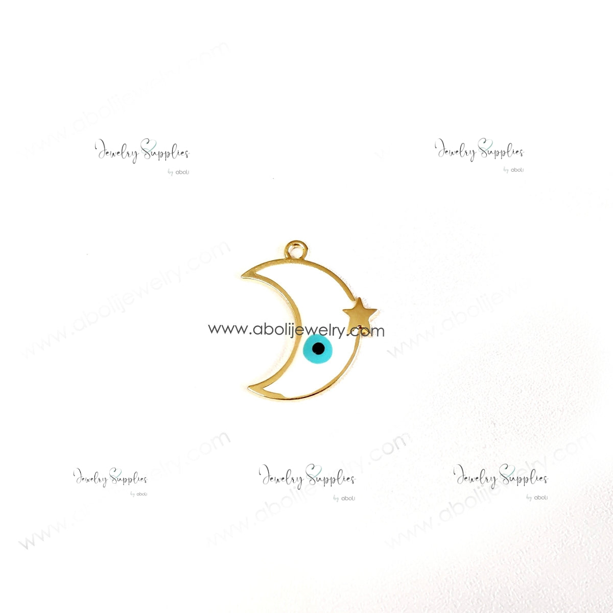 White Evil eye moon charm Crescent evil eye pendant charm