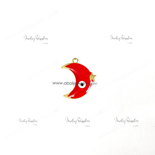 Red Evil eye moon charm Crescent evil eye pendant charm