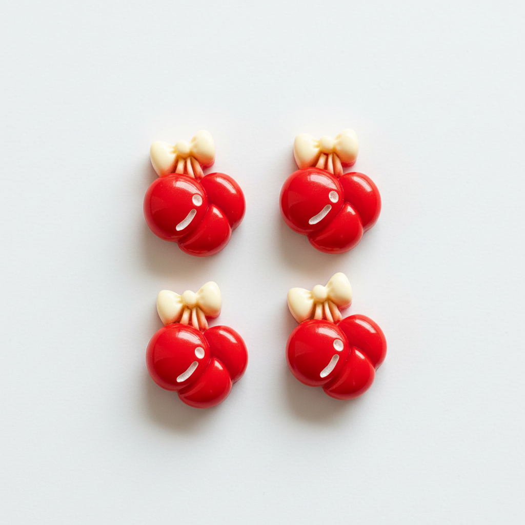 Pair of red and beige cabochons on a light gray background