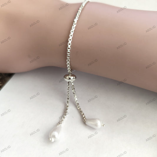 Silver bracelet chain with round pearls adjustable rakhi chain RBCR2