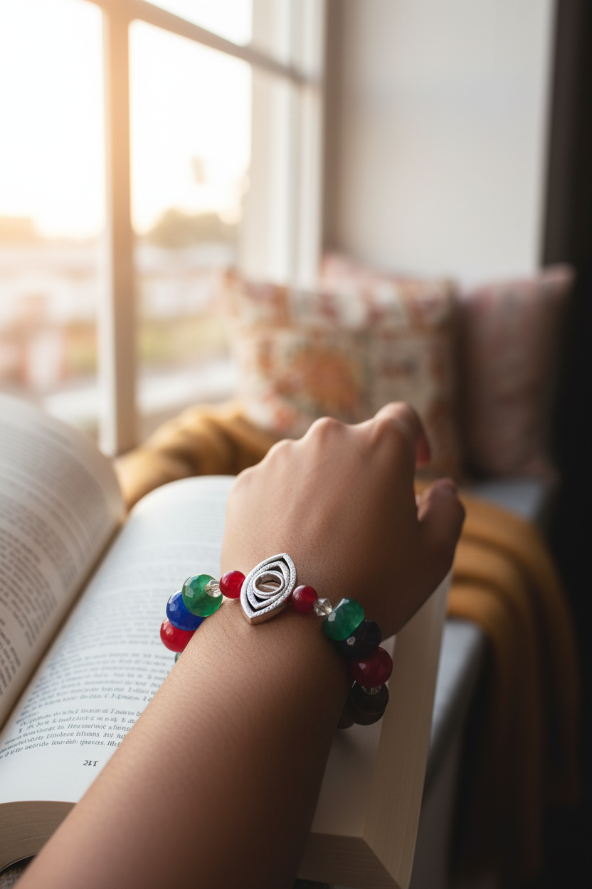 colorful beaded evil eye bracelet.