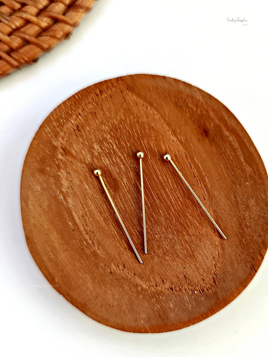 18k Real Gold Plated Steel Ballpins 304 Stainless Steel Ball Head Pins 2.5 cm ballpins SSBPG25