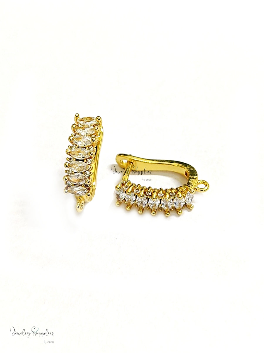 Cubic Zirconia golden hoop leverback PVD 18 K gold plated brass micro pave hoops earring making 