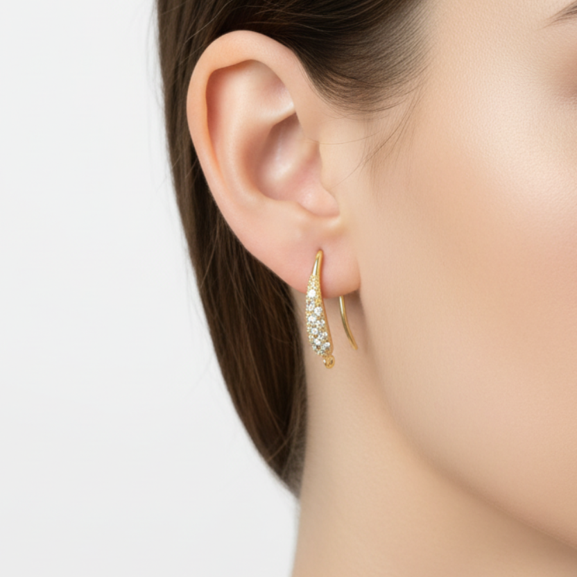 18K gold plated cubic Zirconia earring hooks brass earwire earring making CZEH02 2 pieces