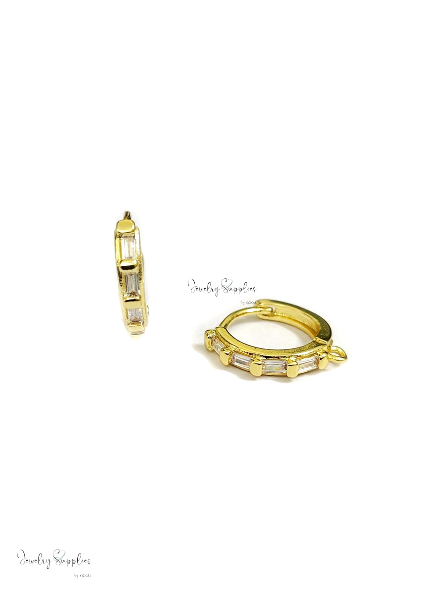 Cubic Zirconia golden huggie hoop earring brass real 18 k gold plated micro pave Cadmium free Lead free CZELB06 2 pieces