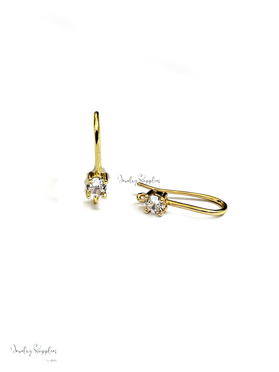 18K gold plated cubic Zirconia earring hooks brass micro pave earring making CZEH01 2 pieces