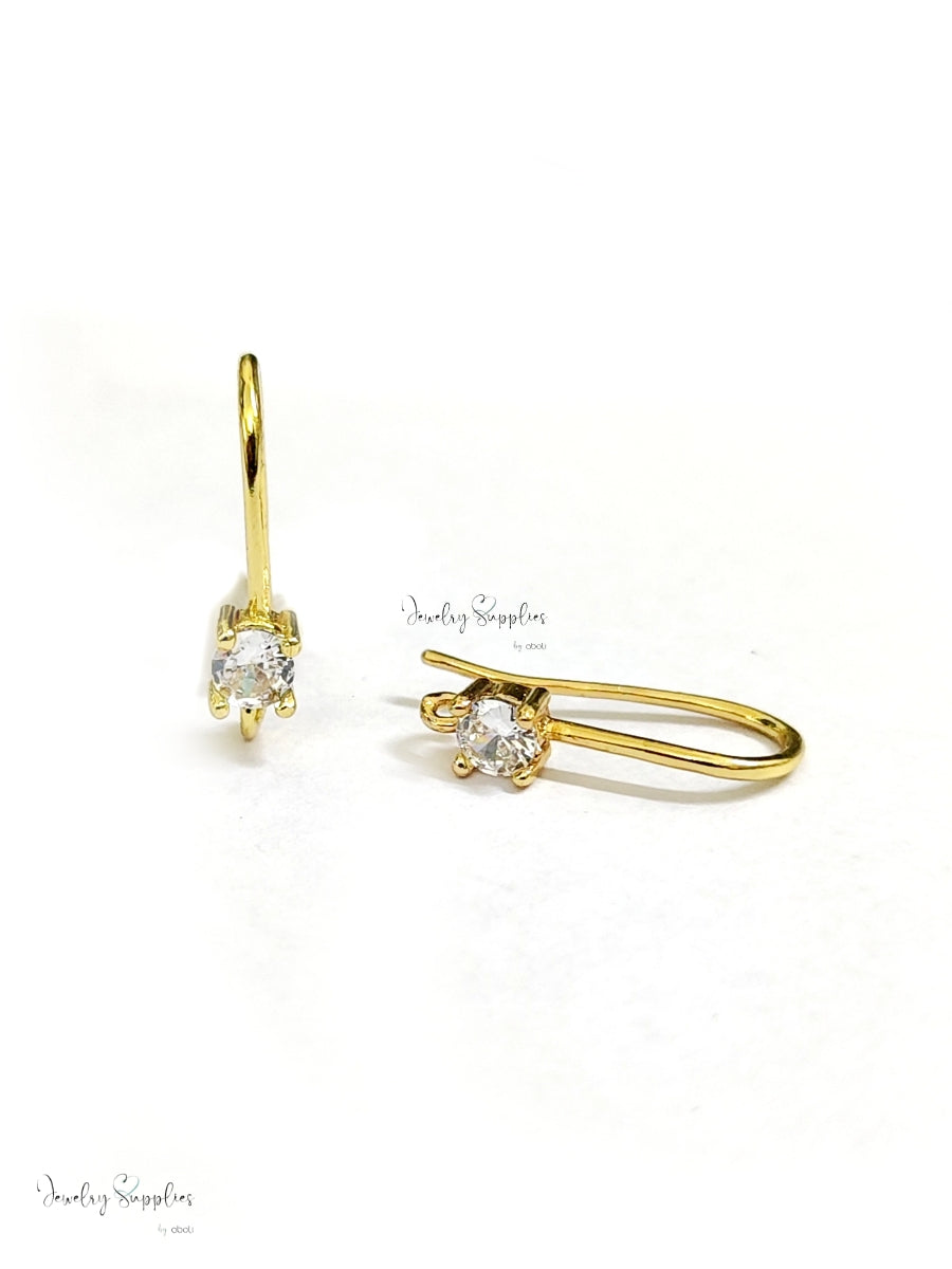 18K gold plated cubic Zirconia earring hooks brass micro pave earring making CZEH01 2 pieces