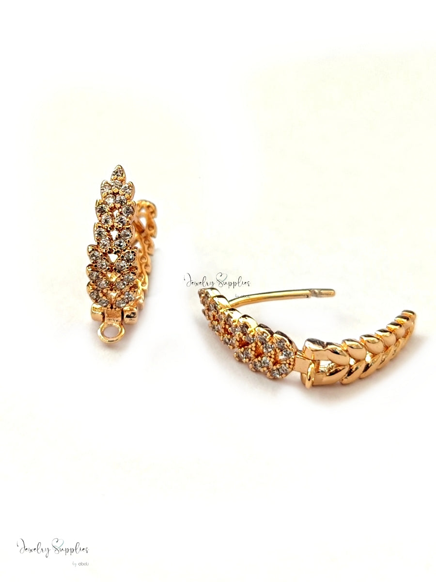 Cubic Zirconia earrings hoop leverback real 18K gold plated earring making CZELB06 2 pieces