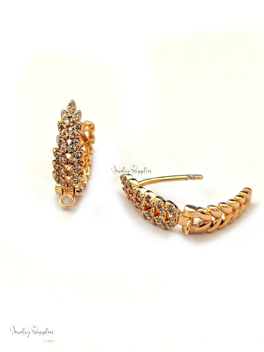 Cubic Zirconia earrings hoop leverback real 18K gold plated earring making CZELB06 2 pieces