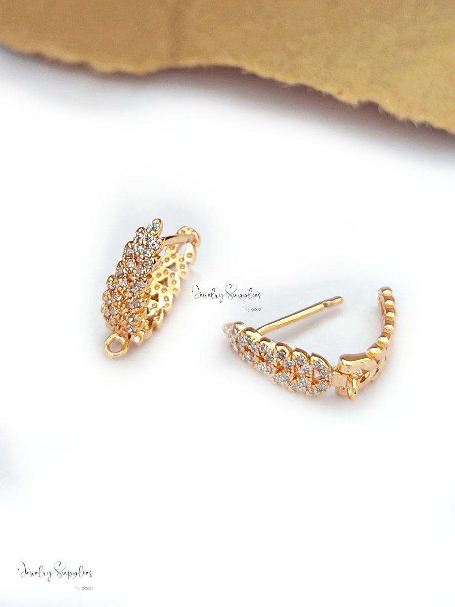 Cubic Zirconia earrings hoop leverback real 18K gold plated earring making CZELB06 2 pieces