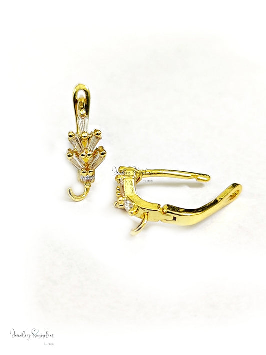 Cubic Zirconia earrings hoop leverback PVD Cadmium free lead free earring making CZELB05 2 pieces