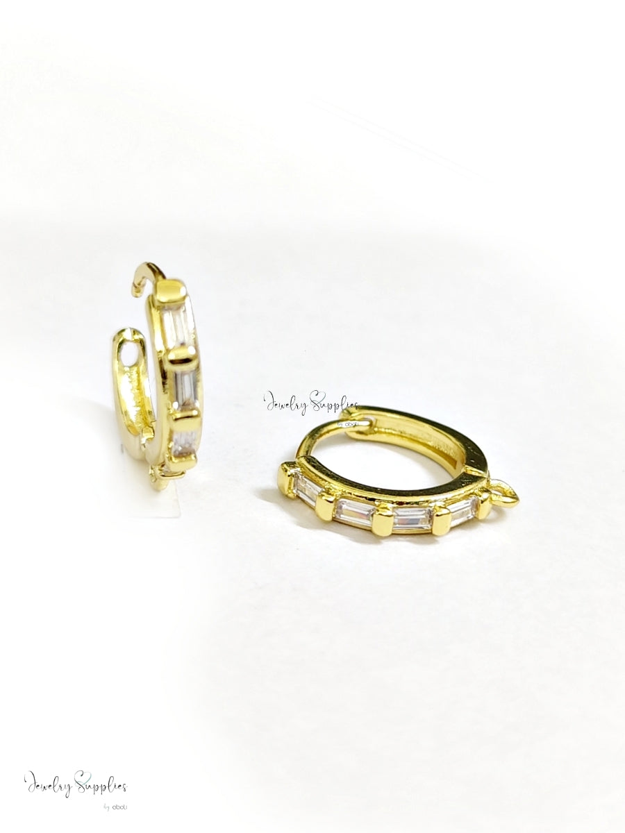 Cubic Zirconia golden huggie hoop earring brass real 18 k gold plated micro pave Cadmium free Lead free CZELB06 2 pieces