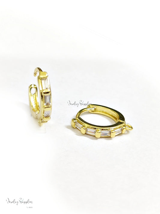 Cubic Zirconia golden huggie hoop earring brass real 18 k gold plated micro pave Cadmium free Lead free CZELB06 2 pieces