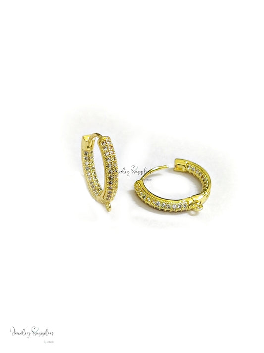 Cubic Zirconia golden huggie hoop earring brass micro pave front back loop earring hoop CZELB05 2 pieces