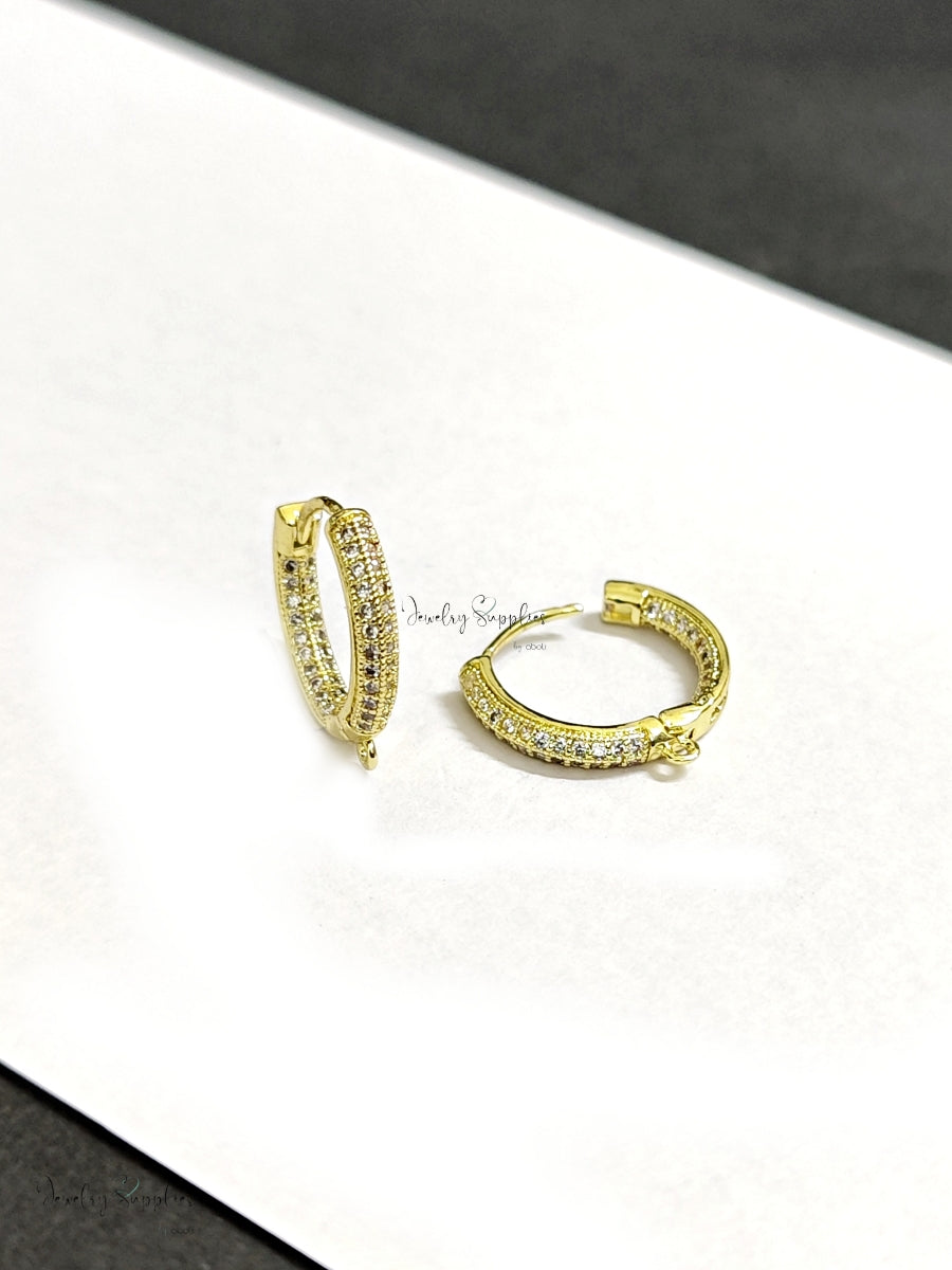 Cubic Zirconia golden huggie hoop earring brass micro pave front back loop earring hoop CZELB05 2 pieces
