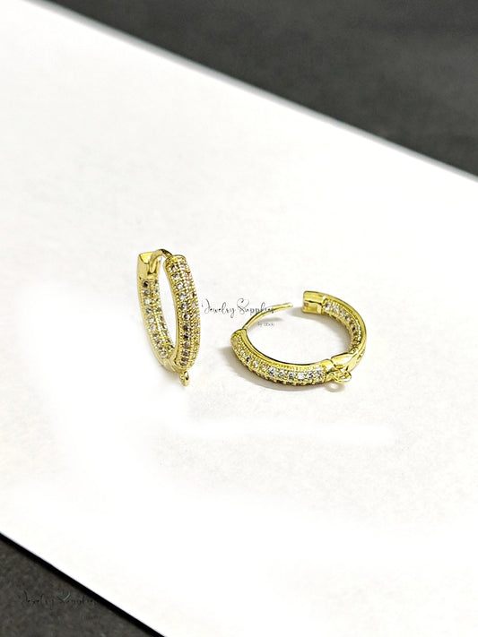 Cubic Zirconia golden huggie hoop earring brass micro pave front back loop earring hoop CZELB05 2 pieces