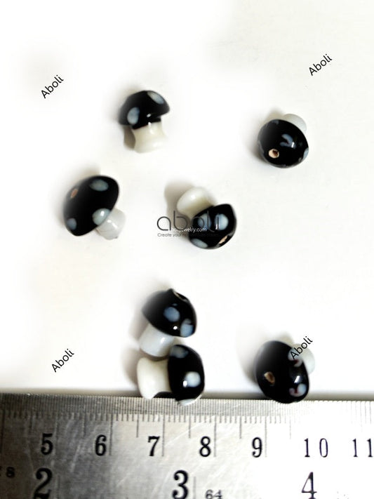 Lampwork beads Black and white mushroom lamp work glass beads jewellery beads LMPWB66