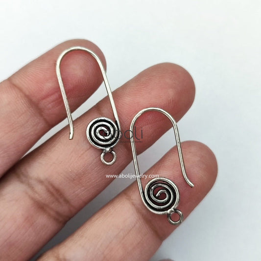 Silver spiral earring hook Tarnish resistant earwires earrings hooks BEW09