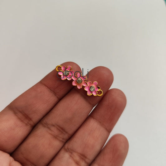 Bright Pink Flower connectors for rakhi, bracelet, earrings Floral connectorStone studded charms golden base