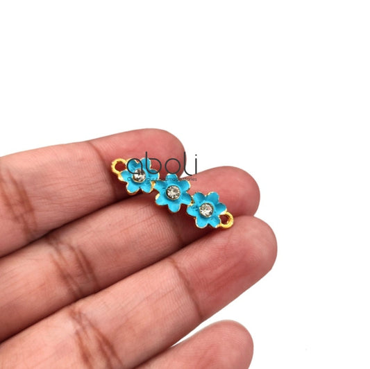 Sky Blue Flower connectors for rakhi, bracelet, earrings Stone studded charms golden base