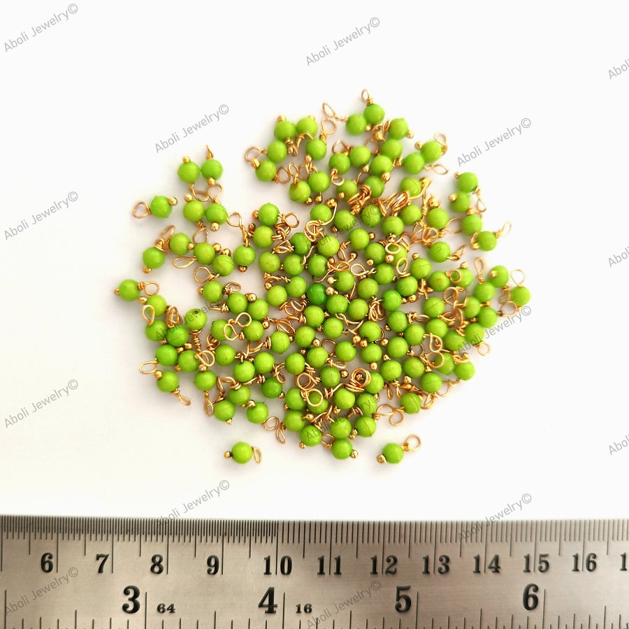 Green Loreal beads, Coloured loreals 4 mm beaded loreal Brass wire Latkan, jhumki LB4C03 10 gm - Jewelry Supplies