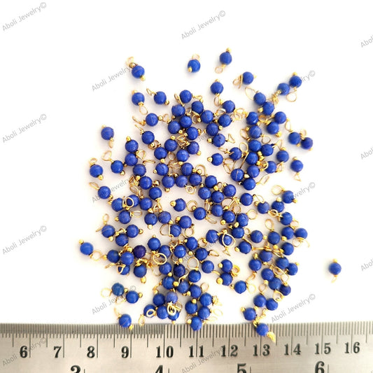 Dark blue loreal beads, Coloured loreals 4 mm beaded loreal Brass wire Latkan, jhumki LB4C08
