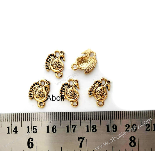 Golden peacock connectors Charm bracelet connector CHMG42 5 charms