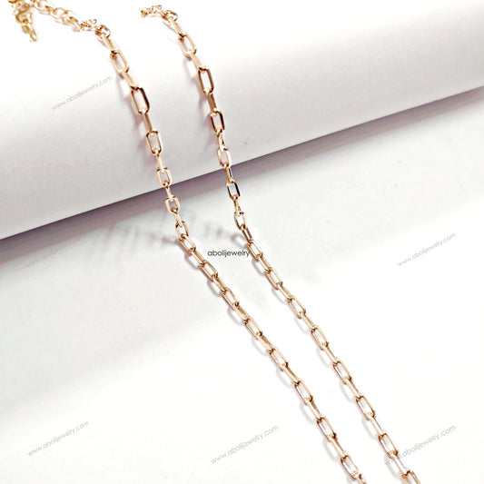 Rose gold paperclip necklace chain Tarnish resistant brass small Links NCATRG3