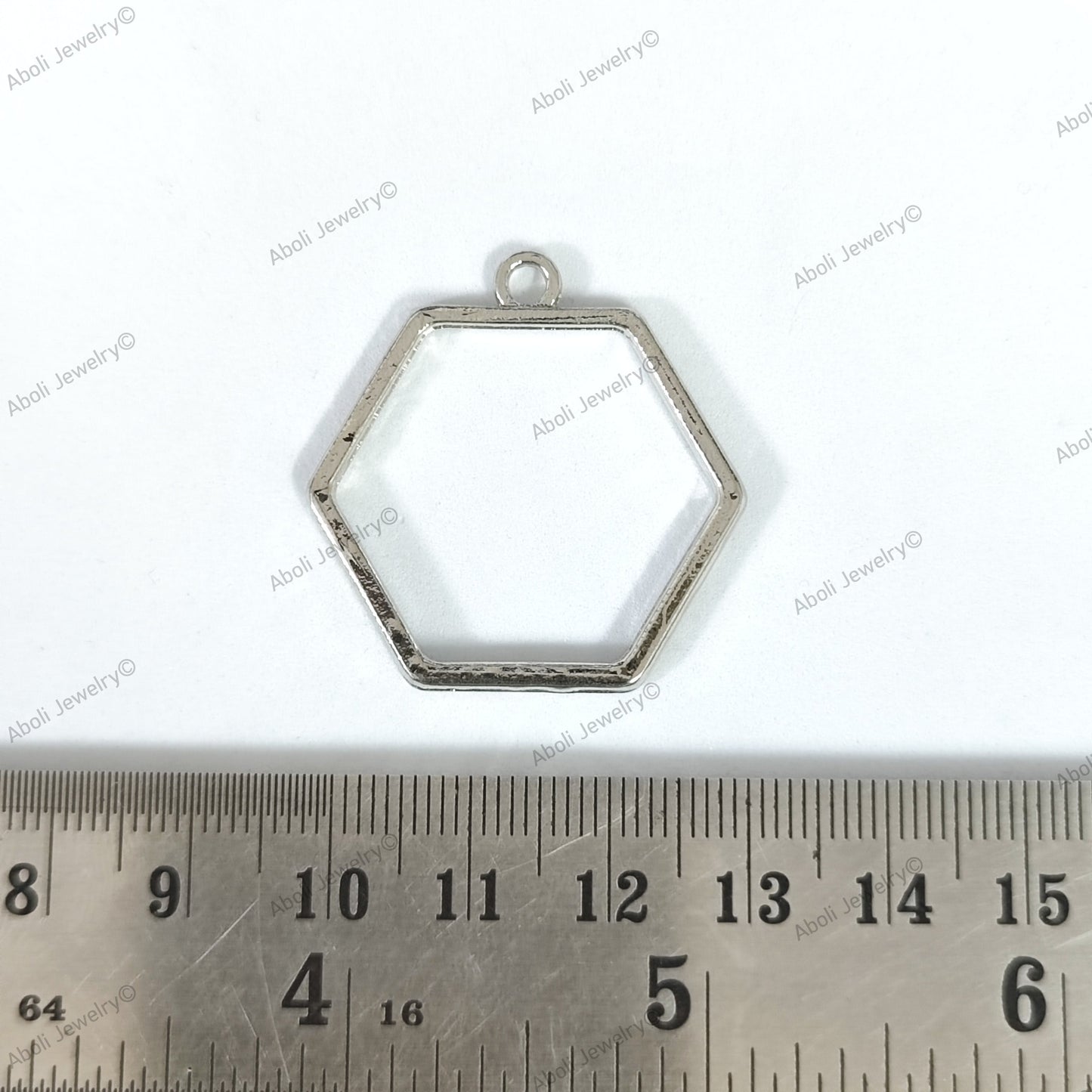 Silver hexagon resin bezel open frame pendant charm RZBR21