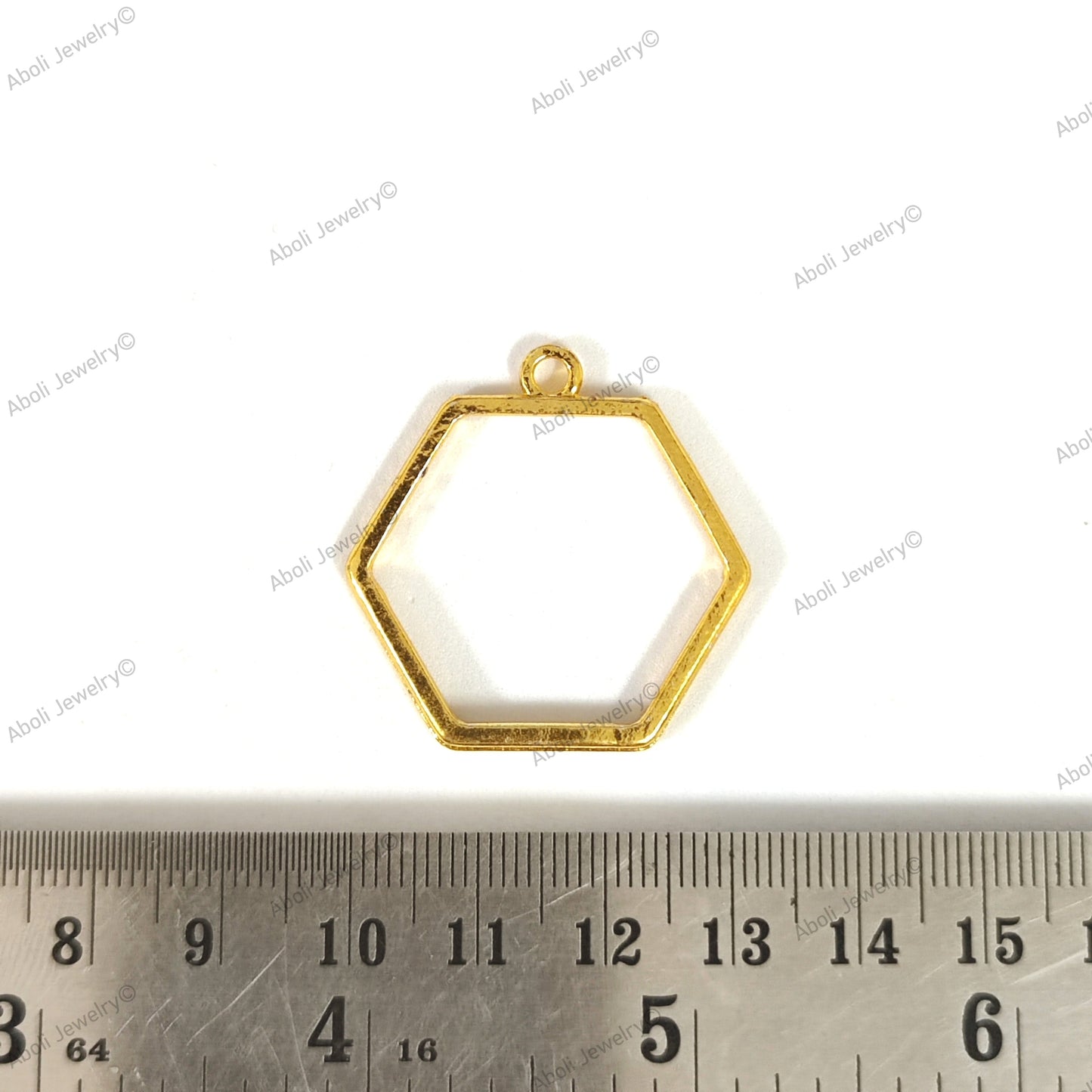 Golden hexagon resin bezel open frame pendant charm RZBR20